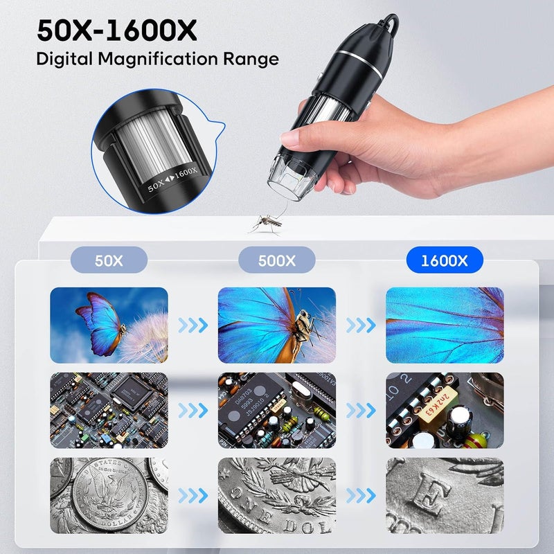 KEEMIKA USB Digital Microscope, 50x-1600x Magnification Handheld, 1920P HD 8 LED Lights, Portable Pocket Microscope, Compatible with iOS and Android Devices, +2MP Magnifier Microscopes Camera - Image 5